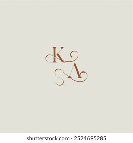 contemporary modern curvy monogram wedding style logo concept letter initial with thin line KA