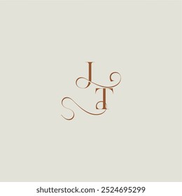 contemporâneo moderno curvy monograma casamento estilo logotipo carta conceito inicial com linha fina JT