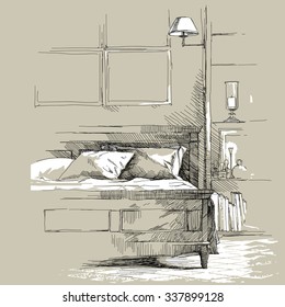 Contemporary modern interior hand drawing vector illustration.