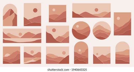 Contemporary modern minimalist abstract mountain landscapes aesthetic illustrations