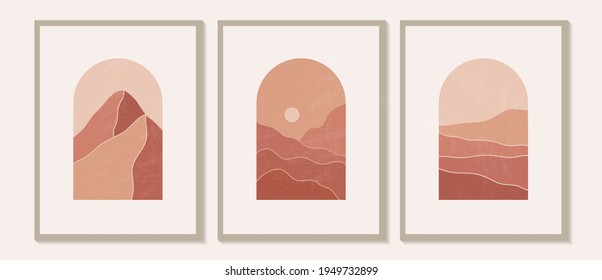 Contemporary modern minimalist abstract mountain landscapes aesthetic illustrations