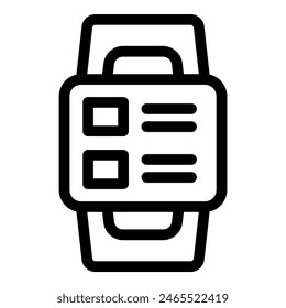 Contemporary modern smartwatch icon vector illustration in black and white line art. Isolated and digital. Representing the latest technology in wearable gadgets and devices. Health tracking. Fitness