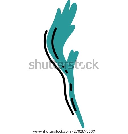 A contemporary, modern, and stylized representation of a leaf, highlighting fluid shapes and a vibrant teal hue