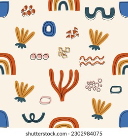 Contemporary Modern Trendy Pattern. Abstract Y2K pattern. Hand Drawn Vector Background