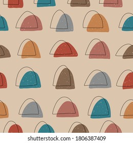 Contemporary modern trendy seamless pattern of geometric shapes,cut out half circle.Colorful hand drawn vector.For cards,templates,cover,wrapping paper,textile print.Warm color of the earth tone.