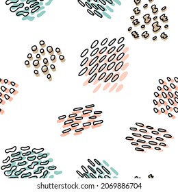 Contemporary modern trendy vector illustrations. Creative doodle art seamless pattern with different shapes and textures.