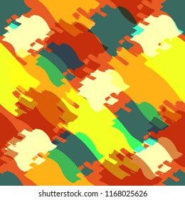 contemporary multicolor brush overlap seamless pattern on orange