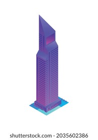 Icono isométrico del rascacielos de color neón contemporáneo Ilustración vectorial 3d