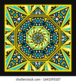 contemporary octagon baroque pattern on yellow