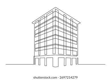 Contemporary office building continuous one line art vector design