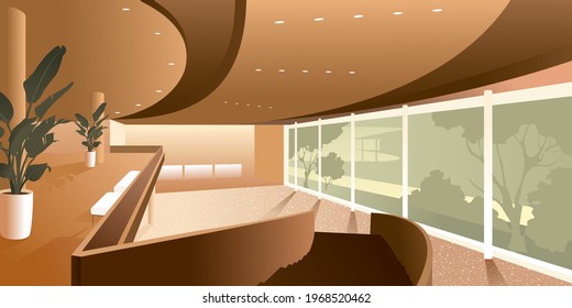 Contemporary office interior, abstract architectural vector illustration. Drawing for landing page mockup, advertising booklet design or banner.