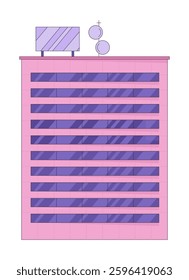 Contemporary office tower with glass windows 2D cartoon object. Rooftop communication equipment. Headquarters commercial property isolated element flat vector clip art on white. Spot illustration