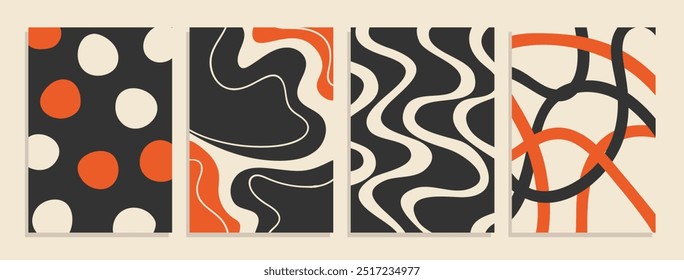 Carteles de Formas orgánicas contemporáneas. Conjunto Abstractas de ilustraciones inspiradas en Halloween con curvas de garabatos. silueta gráfica geométrica minimalista y composición de patrones.