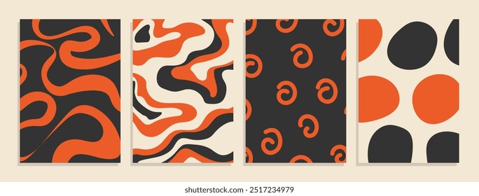 Carteles de Formas orgánicas contemporáneas. Conjunto Abstractas de ilustraciones inspiradas en Halloween con curvas de garabatos. silueta gráfica geométrica minimalista y composición de patrones.