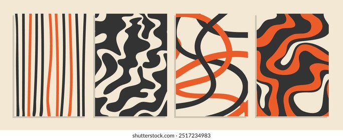 Carteles de Formas orgánicas contemporáneas. Conjunto Abstractas de ilustraciones inspiradas en Halloween con curvas de garabatos. silueta gráfica geométrica minimalista y composición de patrones.