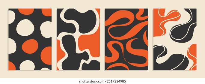 Carteles de Formas orgánicas contemporáneas. Conjunto Abstractas de ilustraciones inspiradas en Halloween con curvas de garabatos. silueta gráfica geométrica minimalista y composición de patrones.