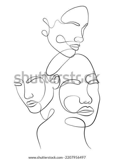 Contemporary Outline Female Silhouettes Colored Shapes Stock Vector ...