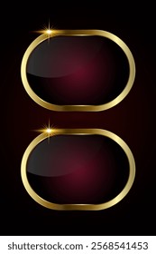 A contemporary oval design outlined in a smooth gold finish against a black-to-maroon gradient fill. 