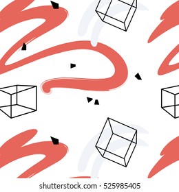 Contemporary pastel decoration. Hipster hand drawn red brush pattern. Stylish vector geometric light strokes with rectangle fantasy print .Speed style art with color background.
