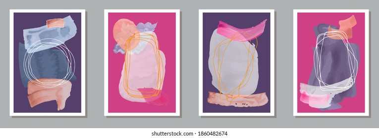 Contemporary patterns vector collection. Scribble lines and paint stains simple composition. Hand drawn posters, banners, cover page templates. Abstract nordic posters in vintage style.