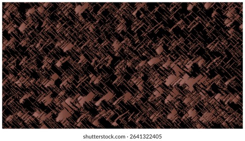 Contemporary pixelated grid – a dynamic abstract textile-inspired background featuring geometric disintegration and digital fragmentation in rich earthy tones.