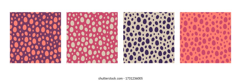 Contemporary polka dots seamless patterns. Set of repetitive vector polka dots patterns. EPS 10.