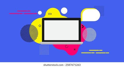 Contemporary pop art collage. Halftone collage with a tablet and phone blank screen mockup, Concept of social media addiction, popularity, influence, modern lifestyle.