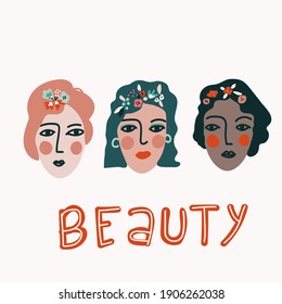 Contemporary portrait. Face art of women, abstract face, Face painting Beauty in diversity
