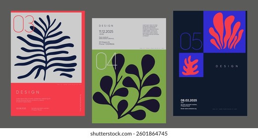 Contemporary poster set featuring abstract leaf designs in minimalist style. Perfect for modern exhibitions, typographic art covers, and creative visual compositions.