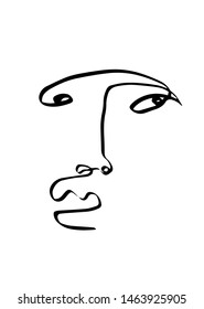 Contemporary primitive abstract portrait face in cubism linear graphic style drawing. Minimal avatar human face painting by pencil.  