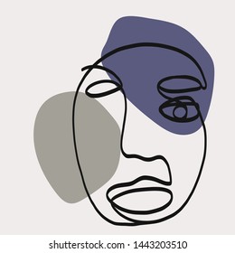 contemporary primitive abstract portrait human. colorful creative composition with lines, shapes, different elements. cubism art style. 
