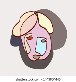 contemporary primitive abstract portrait human. colorful creative composition with lines, shapes, different elements. cubism art style. 