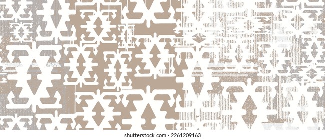 Contemporary printable seamless pattern with abstract Minimal elegant line brush stroke shapes and line in nude colors. Pastel boho background in minimalist mid century style vector
