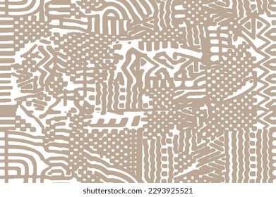 Zeitgenössische druckbare, nahtlose Muster abstrakte Linie, Formen mit kreativer, handgezeichneter Komposition. Trendy minimalistische monochrome Zone Wavy Streifen positive oder negative Design für Schuhbekleidung, Hemd, Teppich