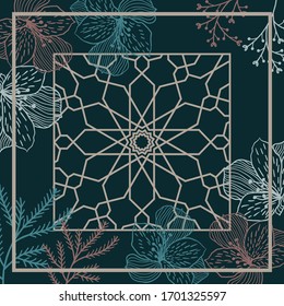 contemporary printed square scarf with abstract floral pattern