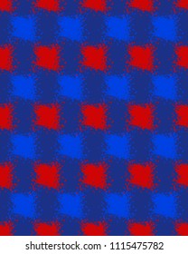 contemporary red and blue painting rough square brush op art style seamless pattern