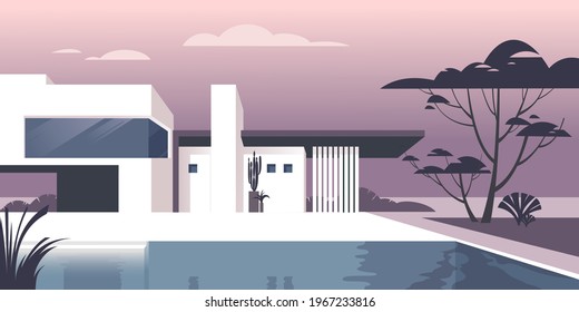 Contemporary residential architecture, abstract flat vector illustration. Drawing for landing page mockup, advertising booklet design or banner.