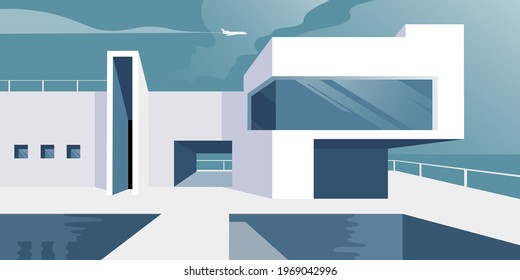 Contemporary residential architecture, abstract flat vector illustration. Drawing for landing page mockup, advertising booklet design or banner.