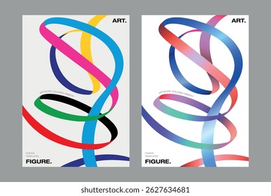 Contemporary ribbon flow poster templates with minimalist curves and fluid gradient transitions. digital modernism motion-inspired elegance abstract vector graphics prints trend-forward brand event