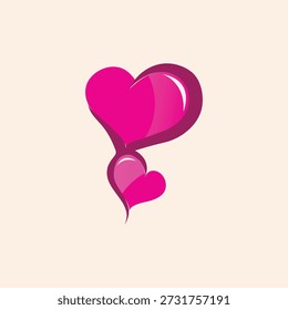 A contemporary romantic icon featuring two overlapping pink hearts with high-gloss finishes and deep magenta shading that creates a 3D effect. Set against a soft cream background, this polished vector illustration is perfect for modern dating apps, Valentine’s Day branding, or social media stickers.