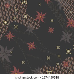 Contemporary scarf pattern design with flowers and lines. Hijab motif
