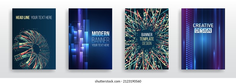 Contemporary science and digital technology concept. Vector template for brochure or cover with hi-tech elements background. Blue layout futuristic brochures, flyers, placards.