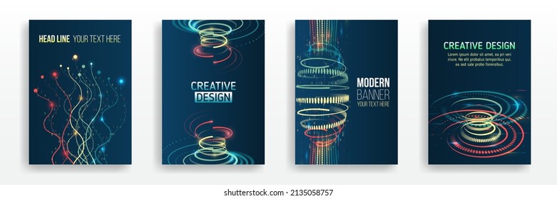 Contemporary science and digital technology concept. Vector template for brochure or cover with hi-tech elements background. Blue layout futuristic brochures, flyers, placards.