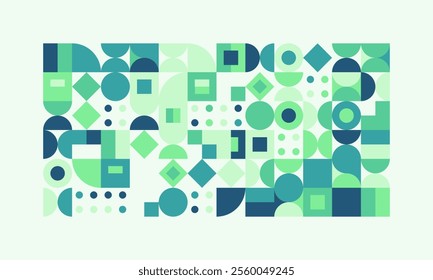 Contemporary seamless abstract geometric background featuring a mix of green and blue shapes ideal for modern projects, art, and decorative use.