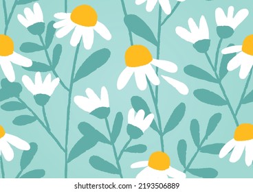 Patrón de flores sin costuras contemporáneo, color blanco de la flor sobre fondo verde