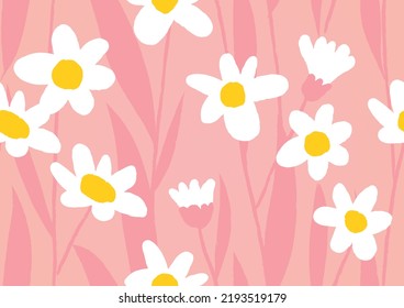 Contemporary seamless Flower pattern, Flower White color on Pink background
