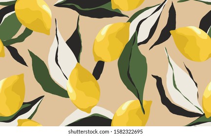 Contemporary seamless lemon pattern. Fashionable template for design.