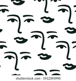 Patrón actual sin fisuras. Huella artística abstracta, rostro inspirado por Matisse repetidamente. Ilustración del vector