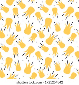 Contemporary seamless pattern with abstract flowers and tropical leaves. Summer print.