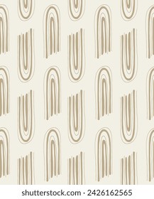 Contemporary seamless pattern with abstract Minimal elegant line brush stroke shapes in nude colors.